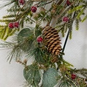 16&quot; WREATH W/ GLITTER PINE EUCALYPTUS AND RED BERRY