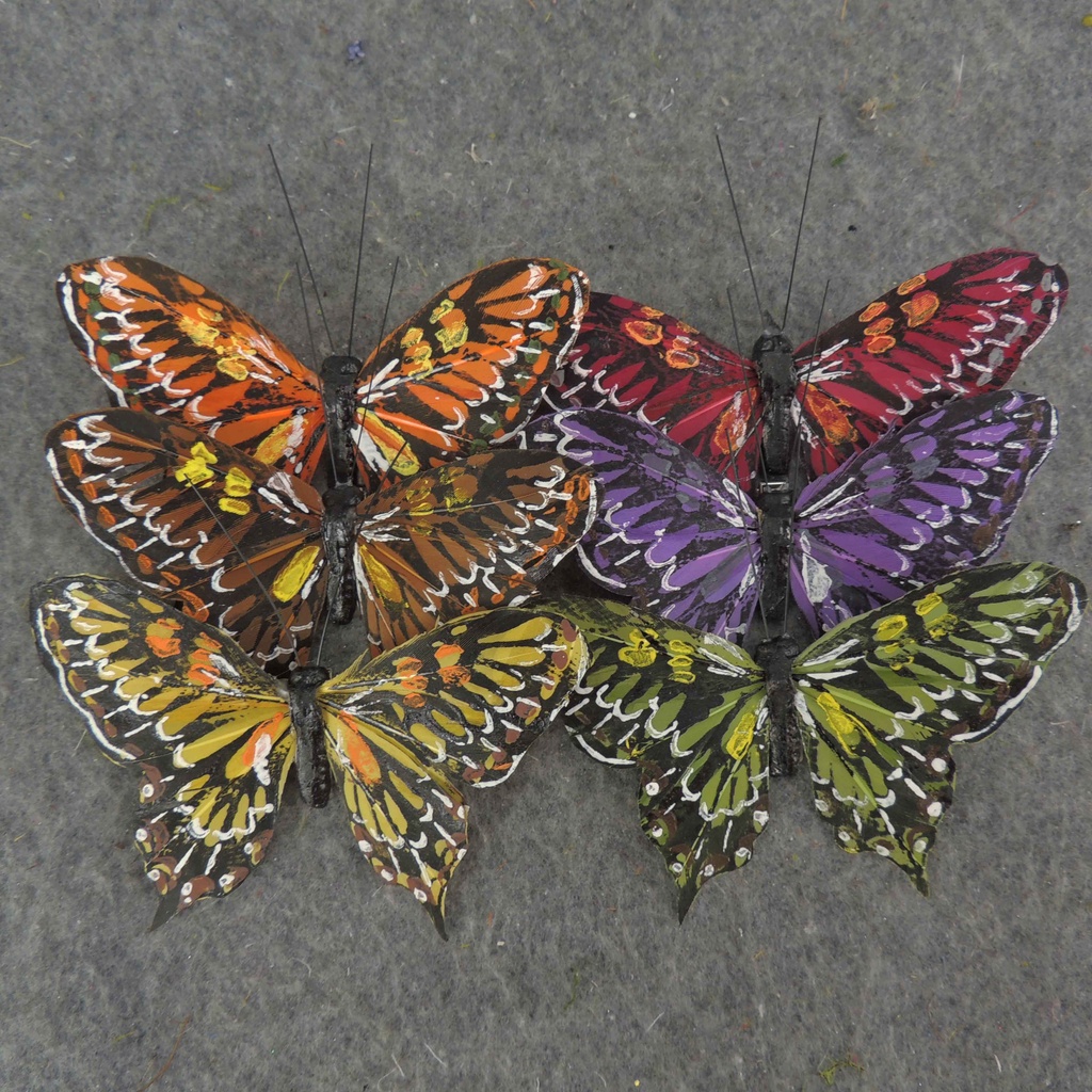 BUTTERFLY 4" 6-ASST'D W/CLIP DARK COLOR ASSORTMENT