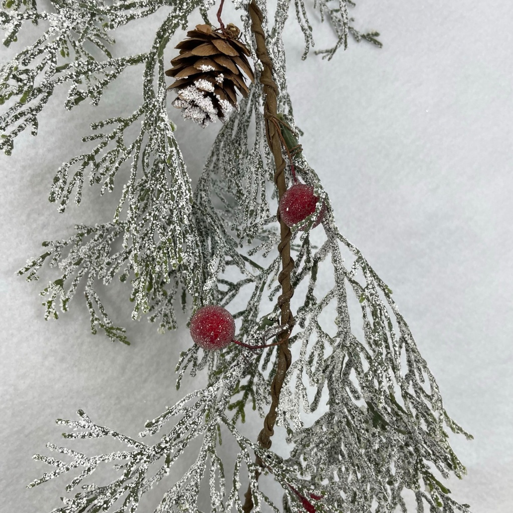 59&quot; PINE GARLAND W/ SNOW AND RED BERRIES