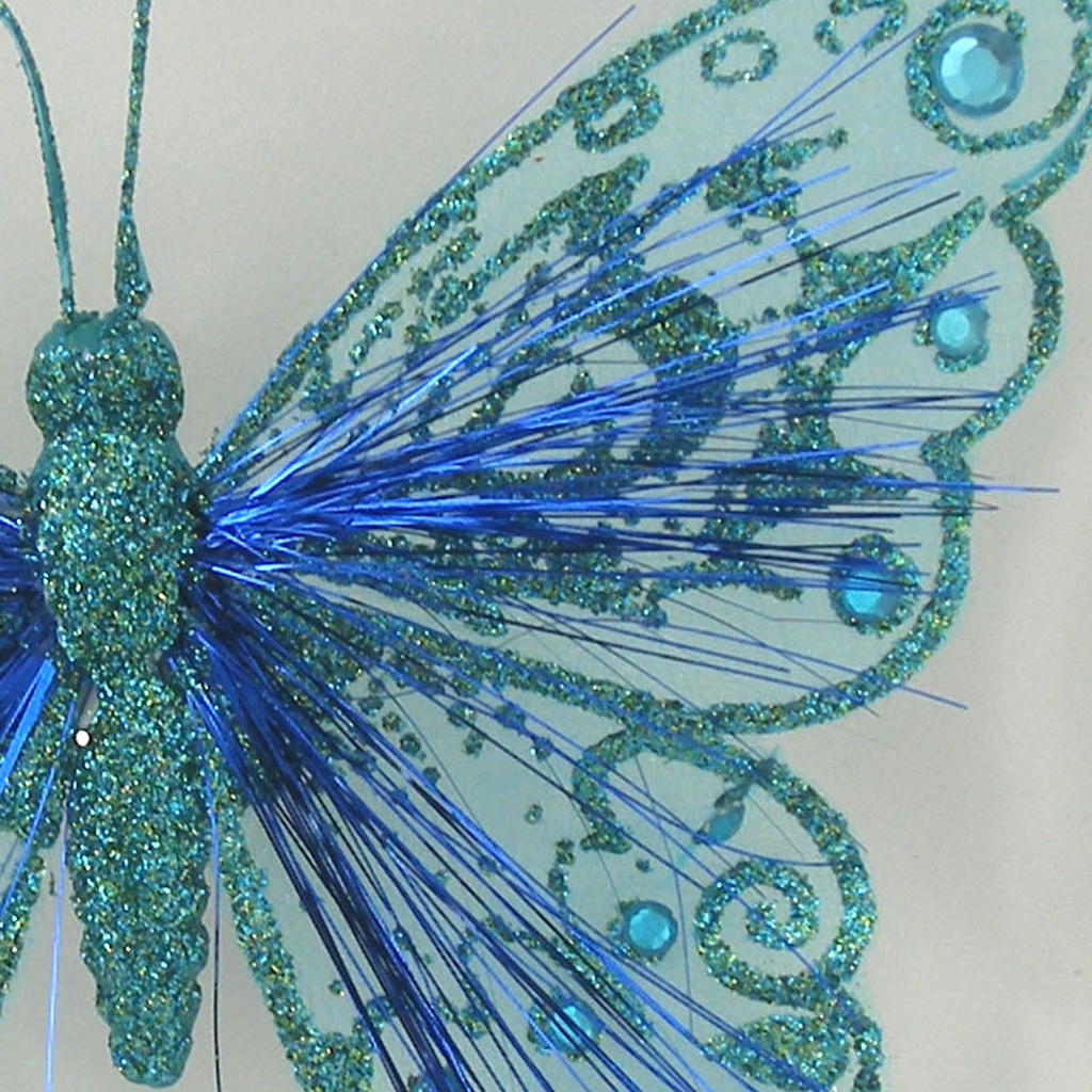 BUTTERFLY 7" GLITTER BLUE W/CLIP