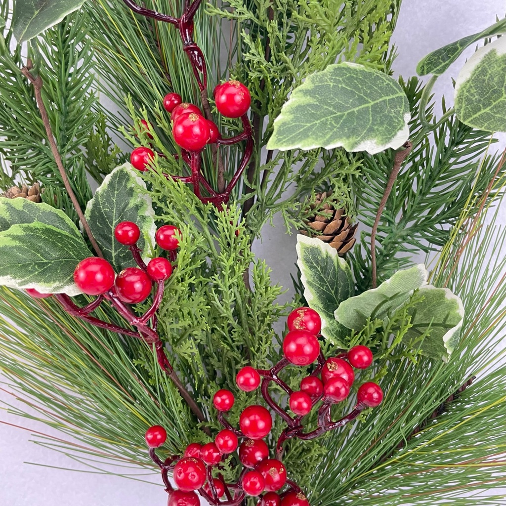 28" MIXED PINE SPRAY W/BERRIES & CONES