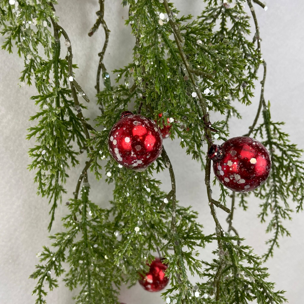 42" HANGING CEDAR SPRAY W/BELLS FROSTED