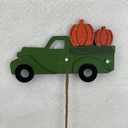 18" WOODEN TRUCK PICK W/ PUMPKINS 5.25" TRUCK GREEN