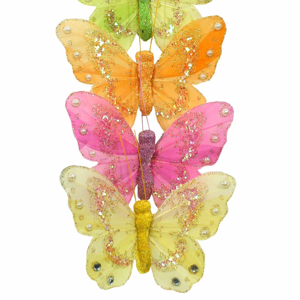 BUTTERFLY 4.5" 6-ASST'D W/CLIP PASTEL W/GLITTER