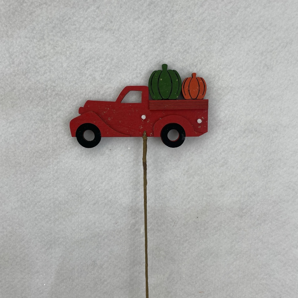 18" WOODEN TRUCK PICK W/ PUMPKINS 5.25" TRUCK RED