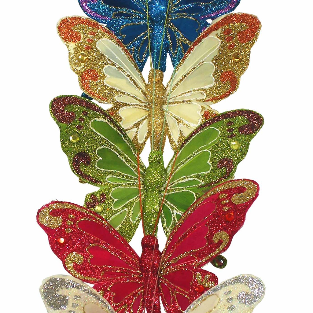 BUTTERFLY 5" 6-ASST'D W/CLIP W/GLITTER