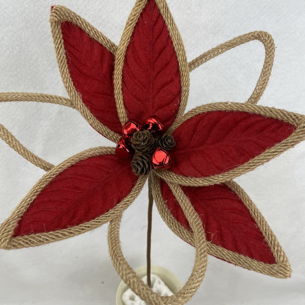 17" POINSETTIA PICK 12" dia RED/TAN W/BELLS