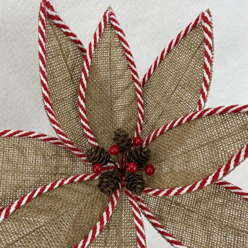 16" BURLAP POINSETTIA PICK 12" dia W/ RED/WHT EDGING