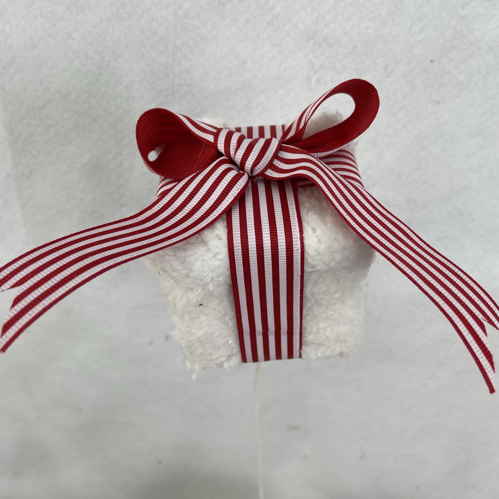 3" GIFT BOX PICK W/ BOW ON 15" PICK WHITE