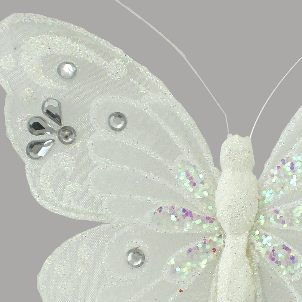 BUTTERFLY 5.5" GLITTER WHITE W/CLIP