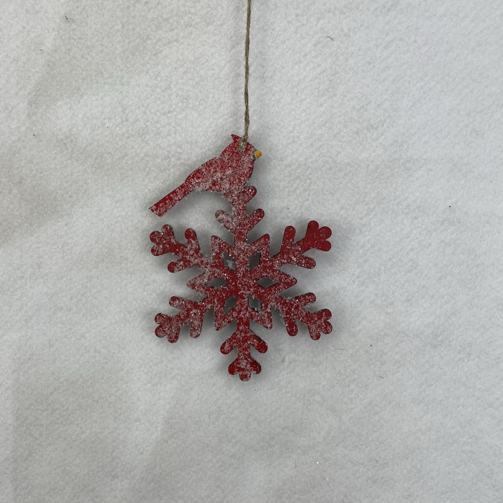 7" SNOWFLAKE ORNAMENT W/ CARDINAL RED