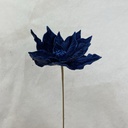 20" VELVET POINSETTIA PICK 10" dia W/GLITTER DARK BLUE