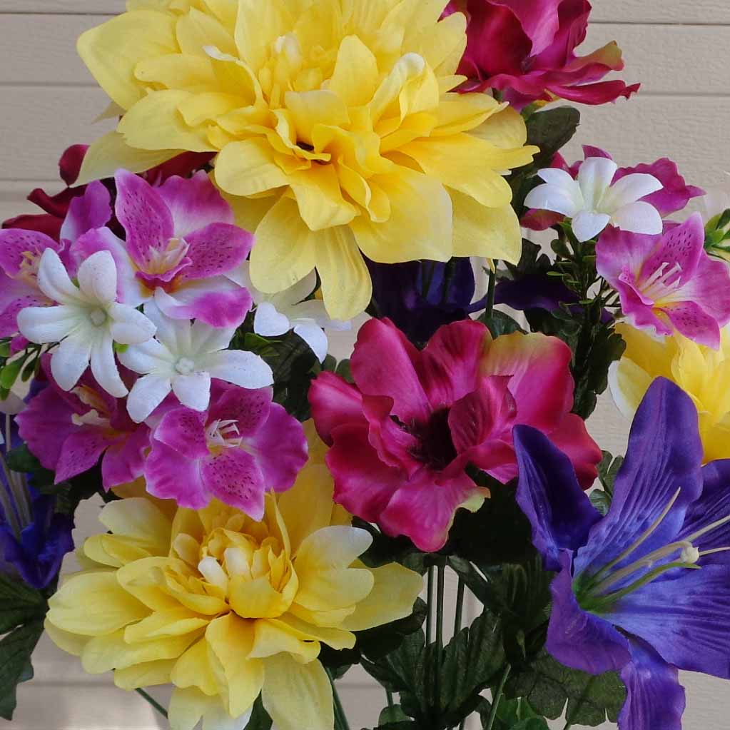 DAHLIA/LILY MIXED BUSH X17  YELLOW/PURPLE/BEAUTY