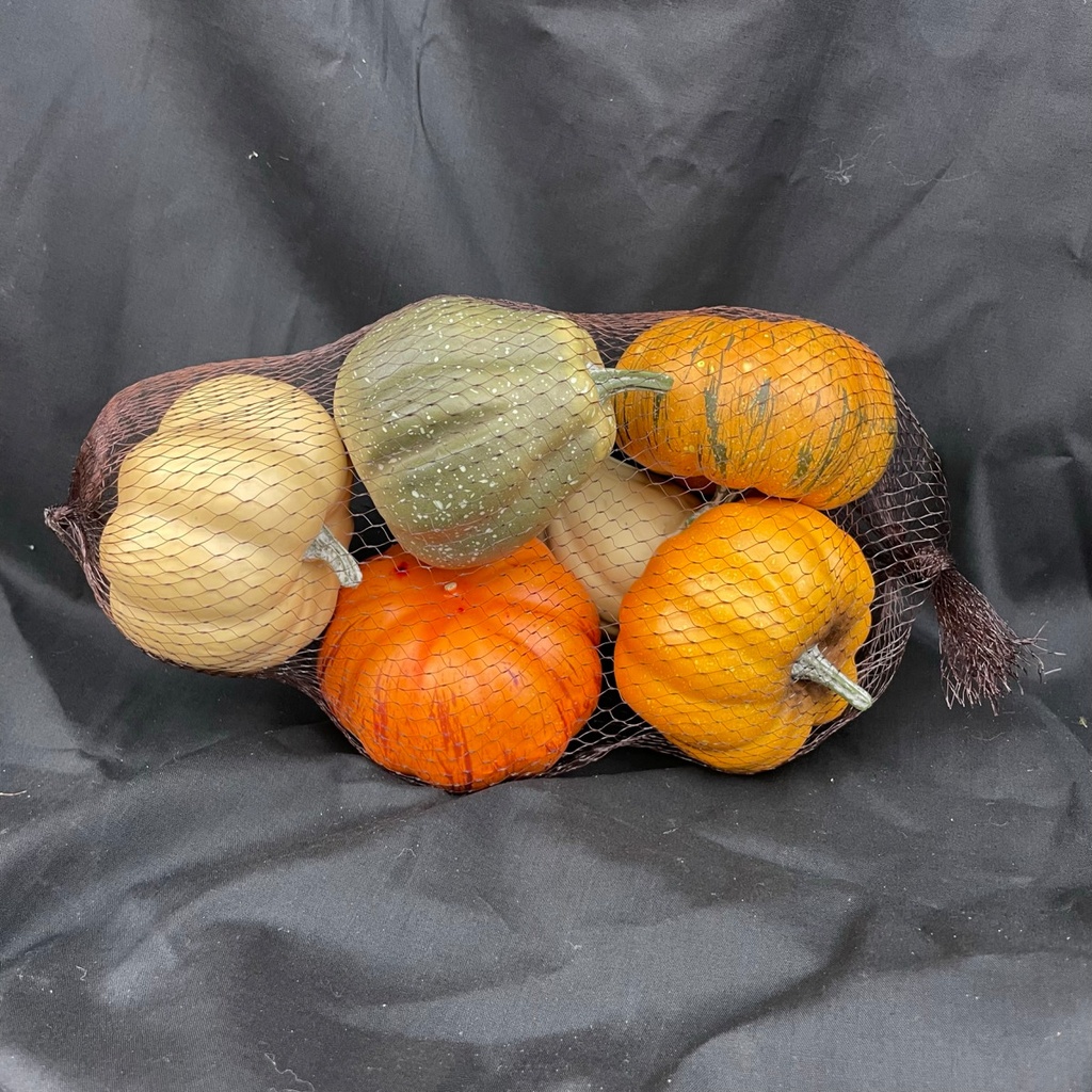 ASSORTED PUMPKINS 6/BAG ORG/GRN/CRM