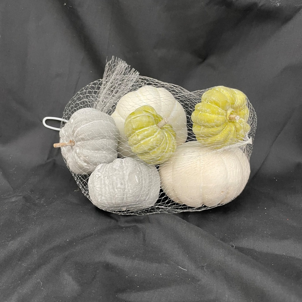 ASSORTED PUMKINS 3 SIZES WHT/GRY/GRN 6/BAG
