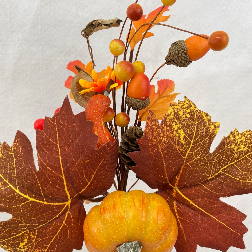 12&quot; PUMPKIN/ACORN PICK W/ LEAVES ORANGE/BROWN