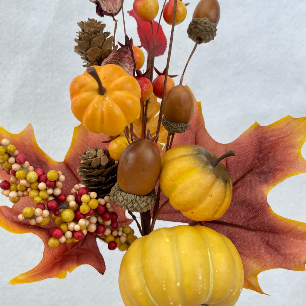 12&quot; PUMPKIN/ACORN PICK W/ LEAVES YELLOW/BROWN
