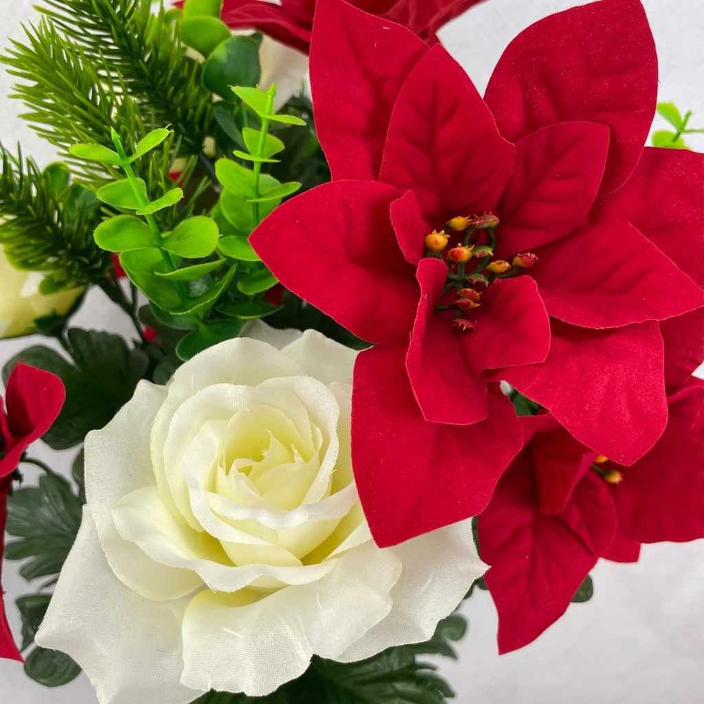 21" POINSETTIA/ROSE BUSH W/PINE & EUCALYPTUS X14 M/P