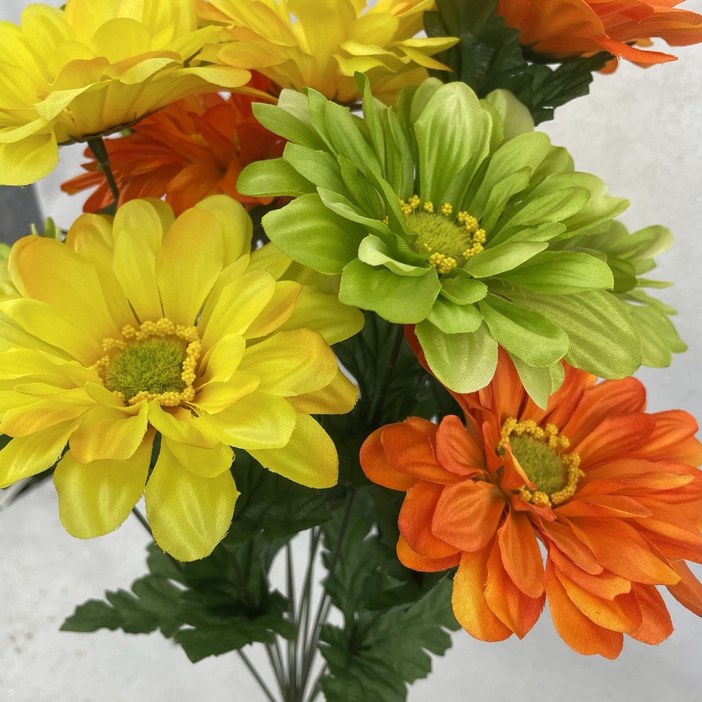 18" GERBERA BUSH X12 YELLOW/GREEN/ORANGE