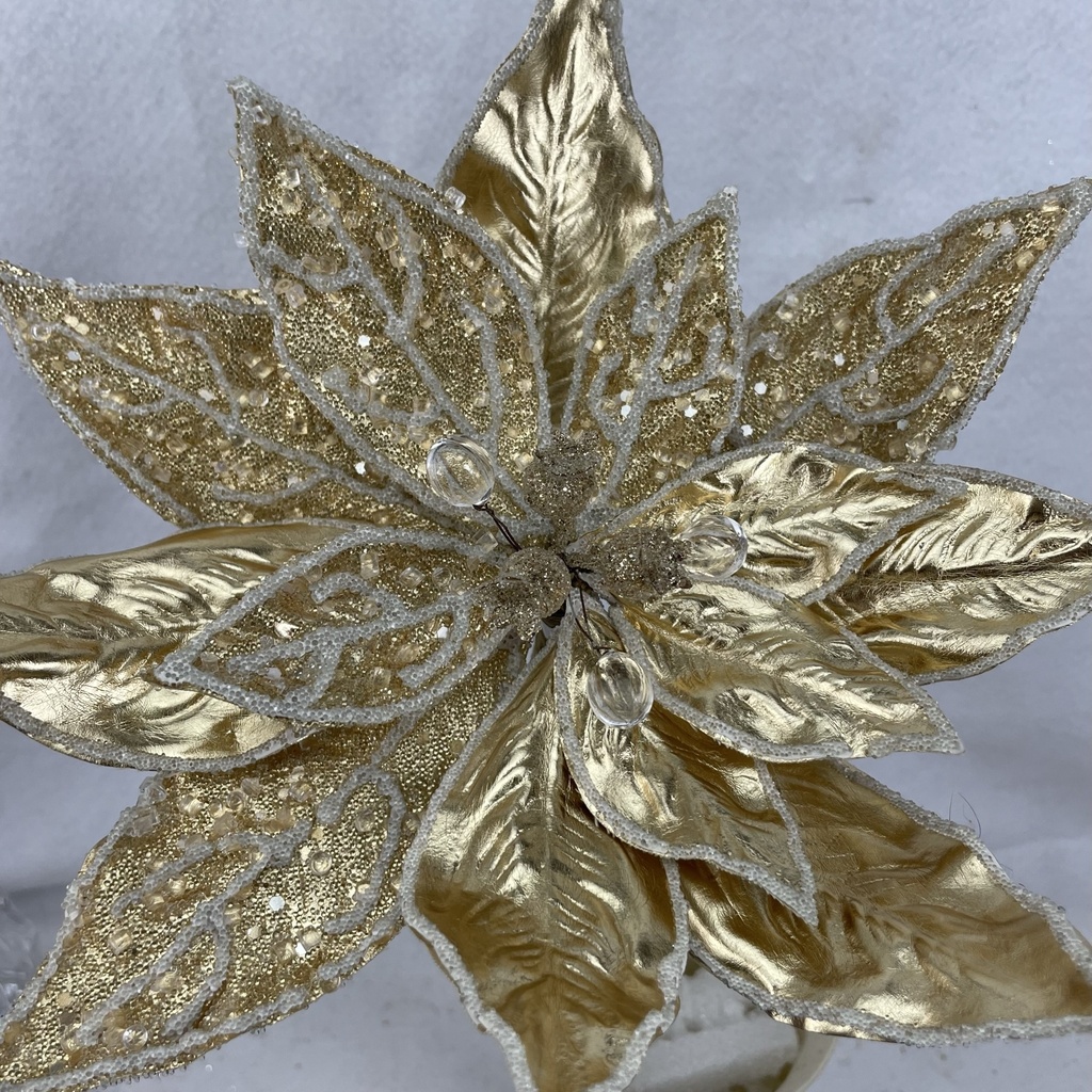 20" METALLIC POINSETTIA PICK W/ ICE GOLD