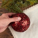 4" GLITTER HANGING BALL ORNAM.  BURGUNDY