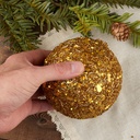 4" GLITTER HANGING BALL ORNAM.  GOLD