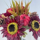 17" SUNFLOWER & MUM BUSH W/ VELVET PUMPKIN BURGUNDY