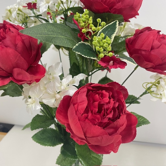 22" PEONY/HYDRANGEA BUSH X18 RED/WHITE