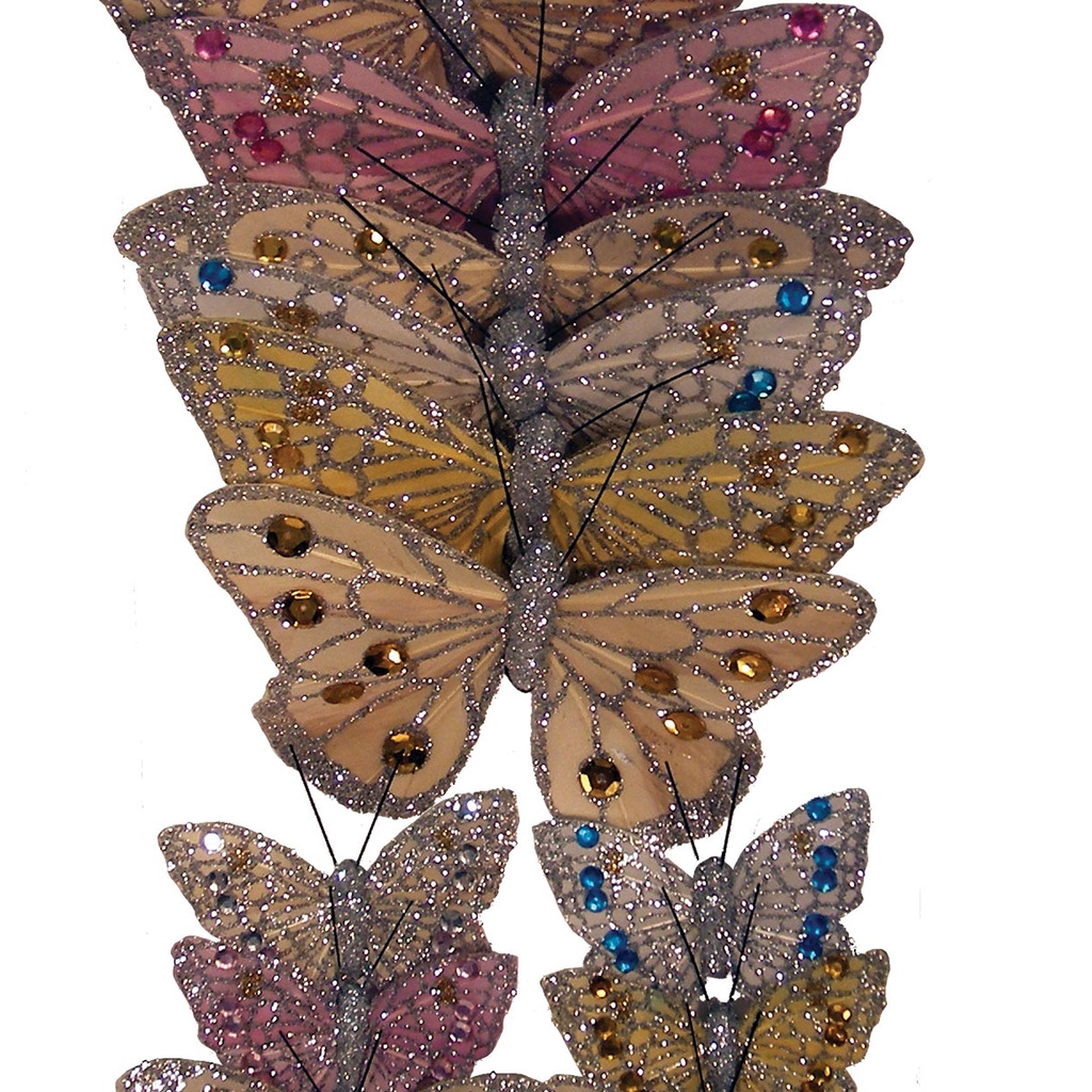 4.5"/2.5" FEATHERED BUTTERFLIES 6-ASST'D W/WIRE W/ GEMS