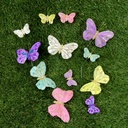 4.5"/2.5" FEATHERED BUTTERFLIES 6-ASST'D W/WIRE  PASTEL GEMS