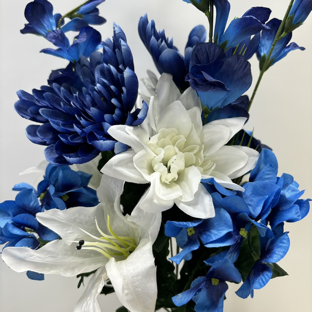 23" MUM/LILY/HYDRANGEA MIXED BUSH X12 BLUE/WHITE
