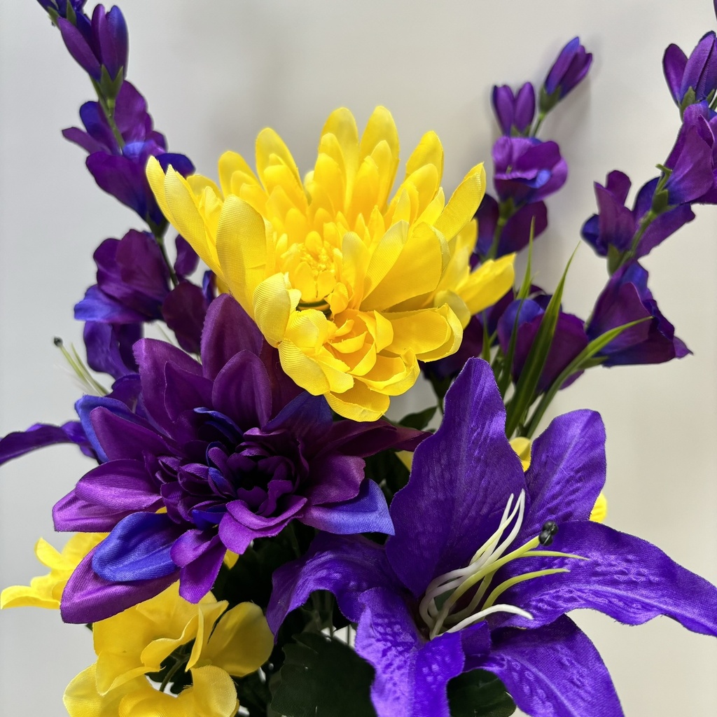23" MUM/LILY/HYDRANGEA MIXED BUSH X12 PURPLE/YELLOW
