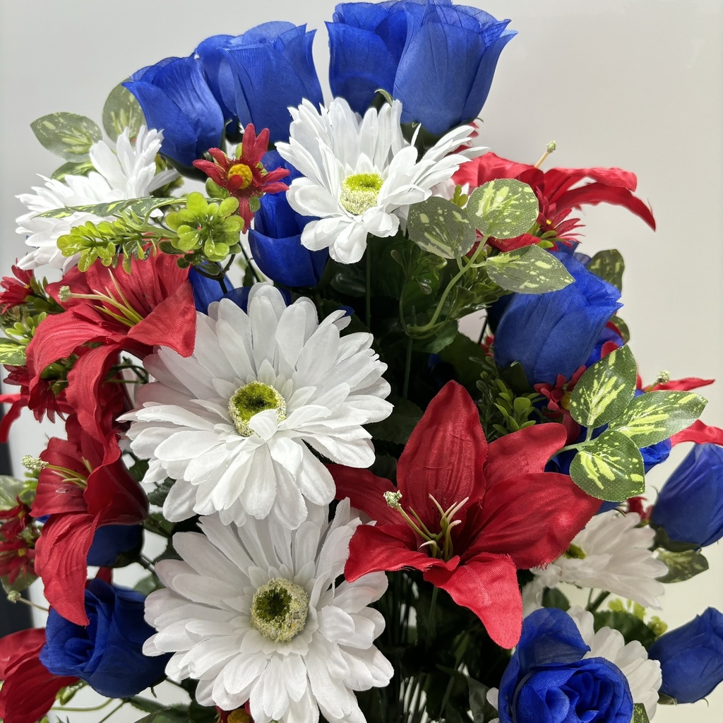 27" LILY/ROSE/GERBERA MIXED BUSH x72 RED/WHT/BLU
