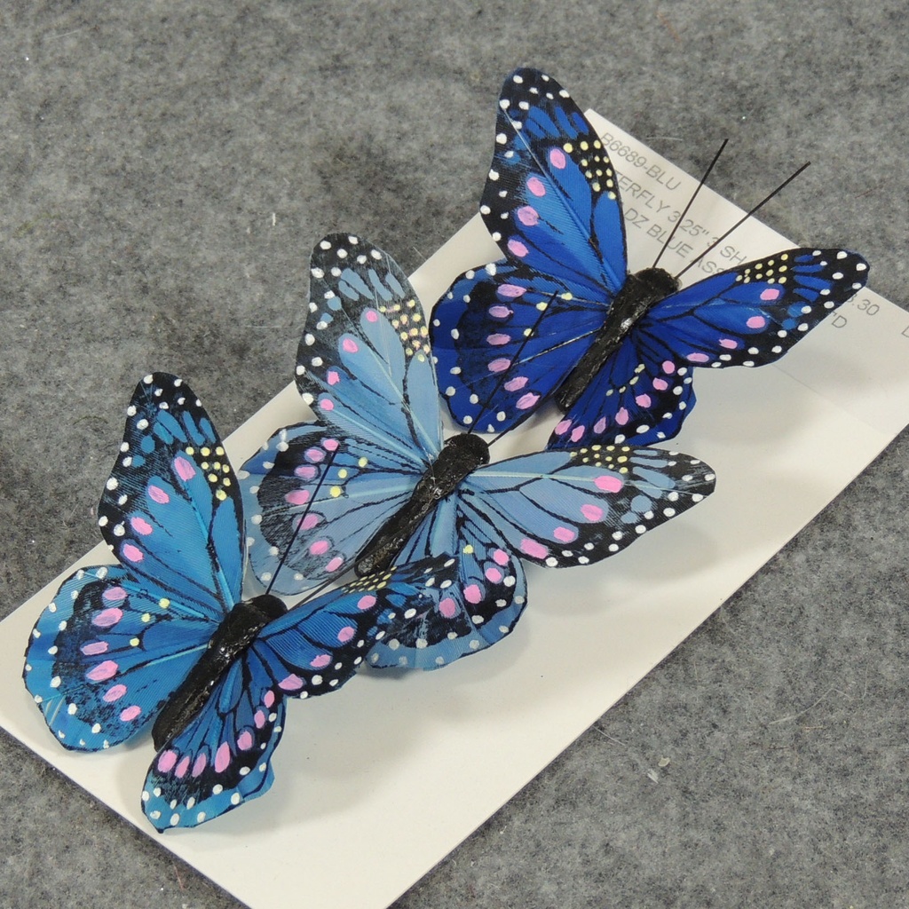 BUTTERFLY 3.25" 3 SHADES ASST'D BLUE ASST W/CLIP