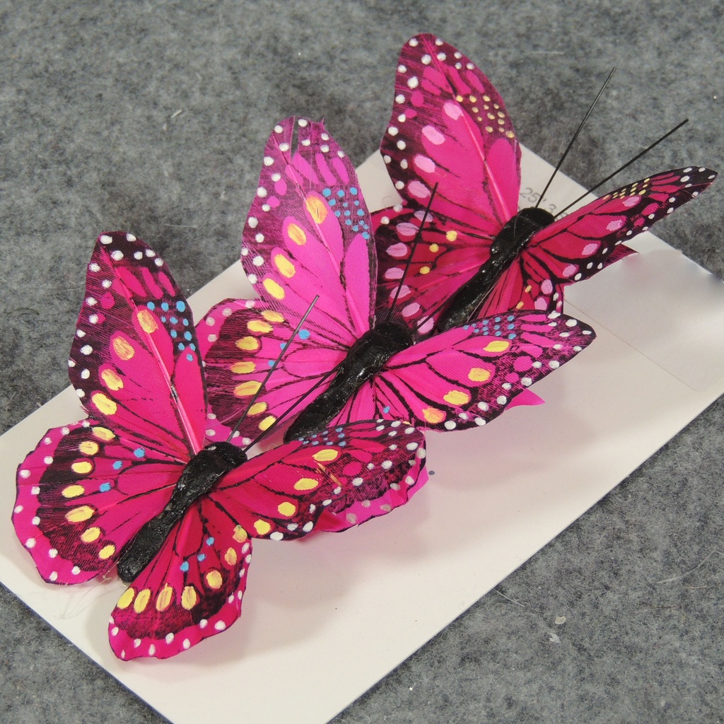 BUTTERFLY 3.25&quot; 3 SHADES ASST'D FUSCHIA ASST W/CL