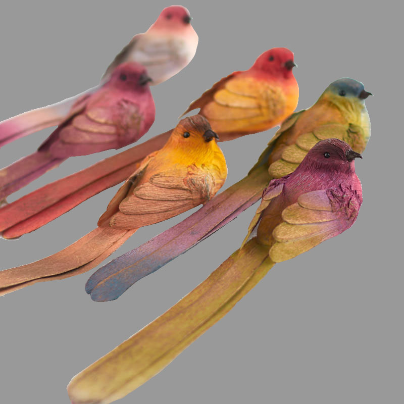 12"LONG TAIL BIRD W/GOLD BRUSH 6 ASST