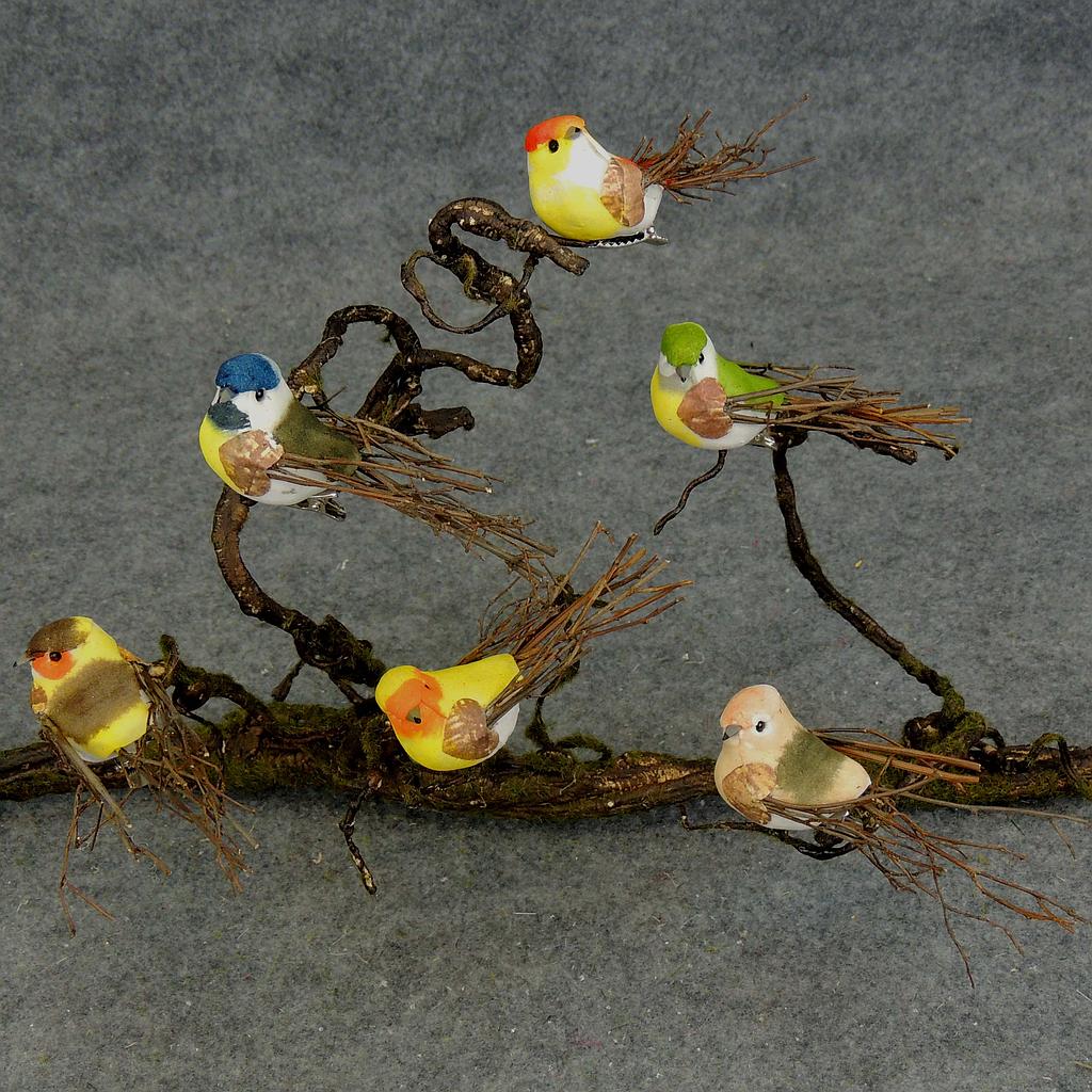 [B6616] 3.5" BIRD MUSHROOM/TWIG 6-ASST W/CLIP