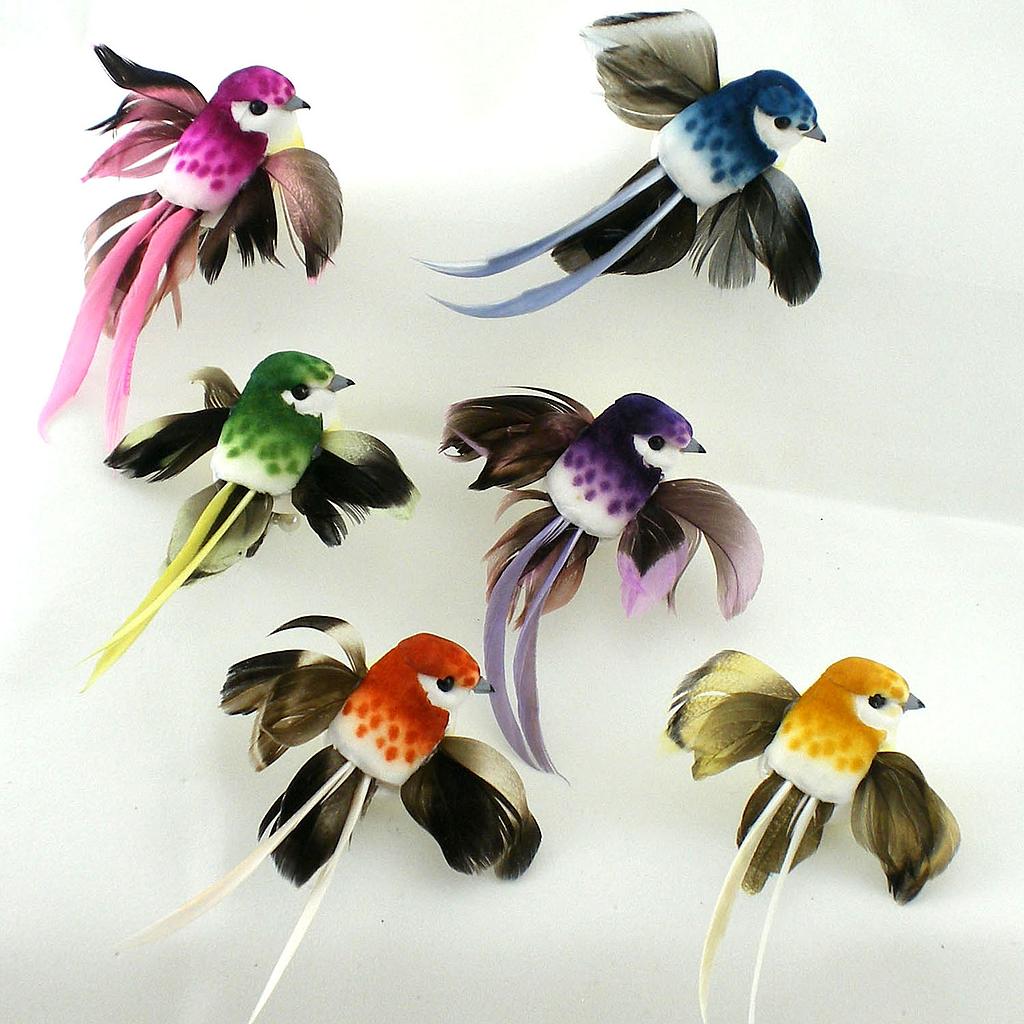 [B6626] 2.5" BIRD MUSHROOM/FEA. FLYING 6-AST W/CLIP