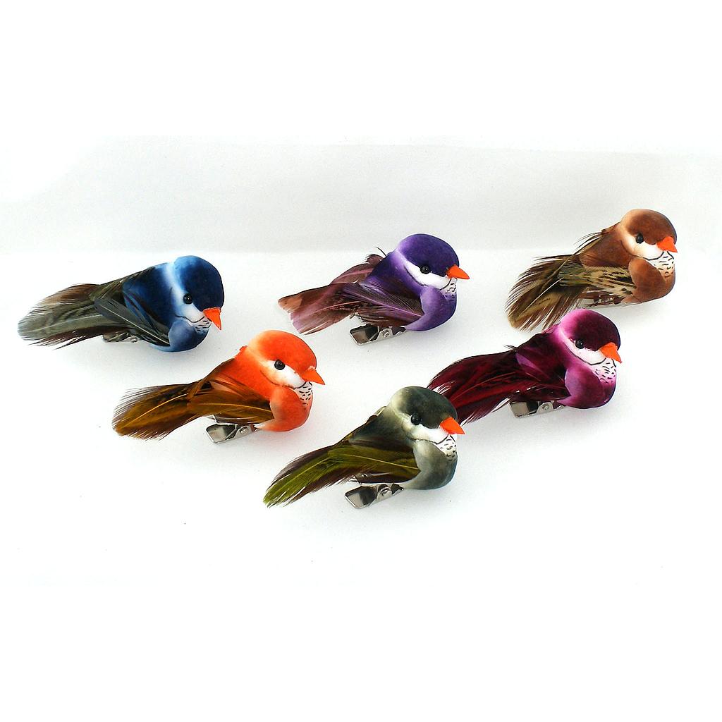 [B6627] 2.25" BIRD MUSHROOM/FEATHER 6-AST W/CLIP
