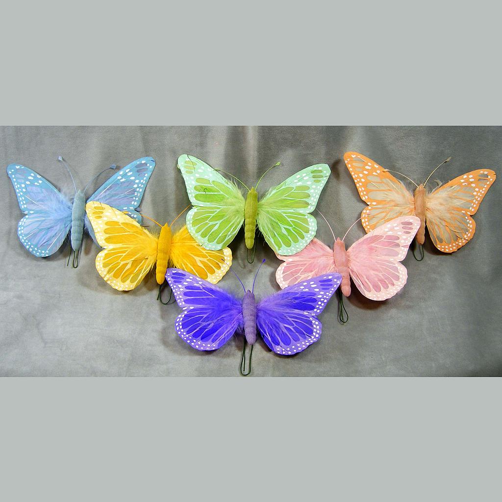 8" PASTEL BUTTERFLY 6 ASSORTED WITH 8" WIRE