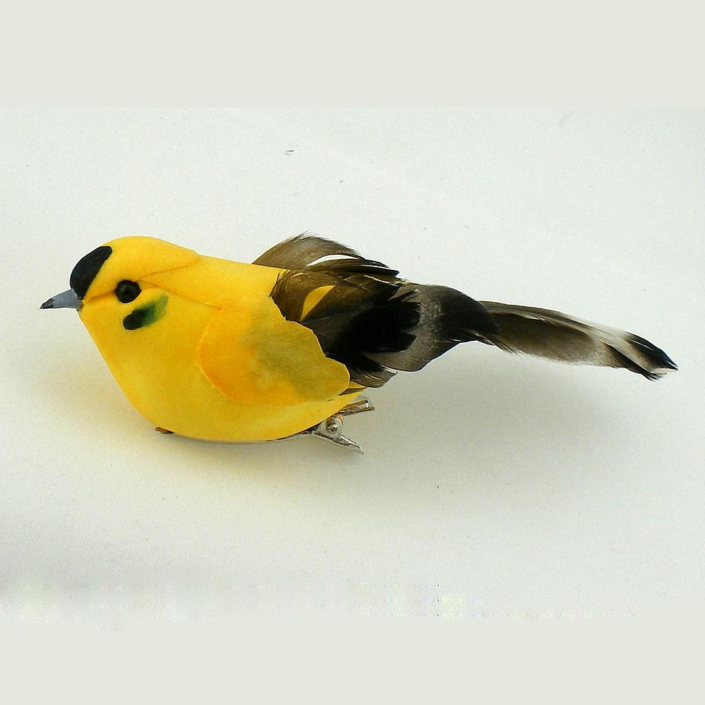 [B6641] 4" GOLDFINCH MUSHROOM/FEATHER W/CLIP