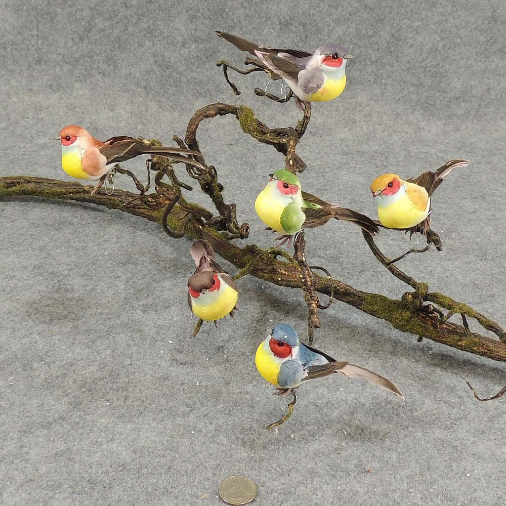 [B6698] 4.5" FEA/MUSHROOM BIRD W/FEET 6 ASST W/WIRE