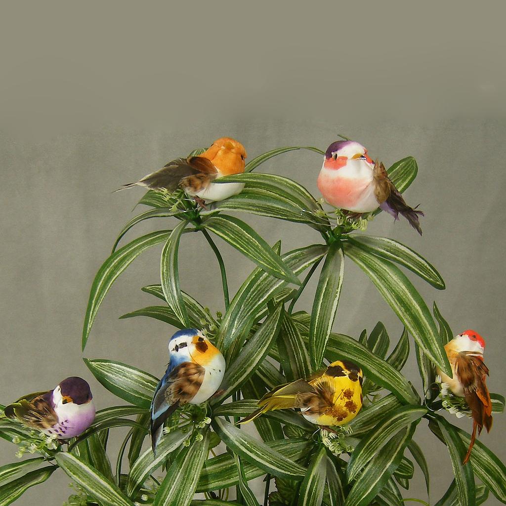 [B6699] 3" FEA/MUSHROOM BIRD W/FEET 6 ASST W/WIRE