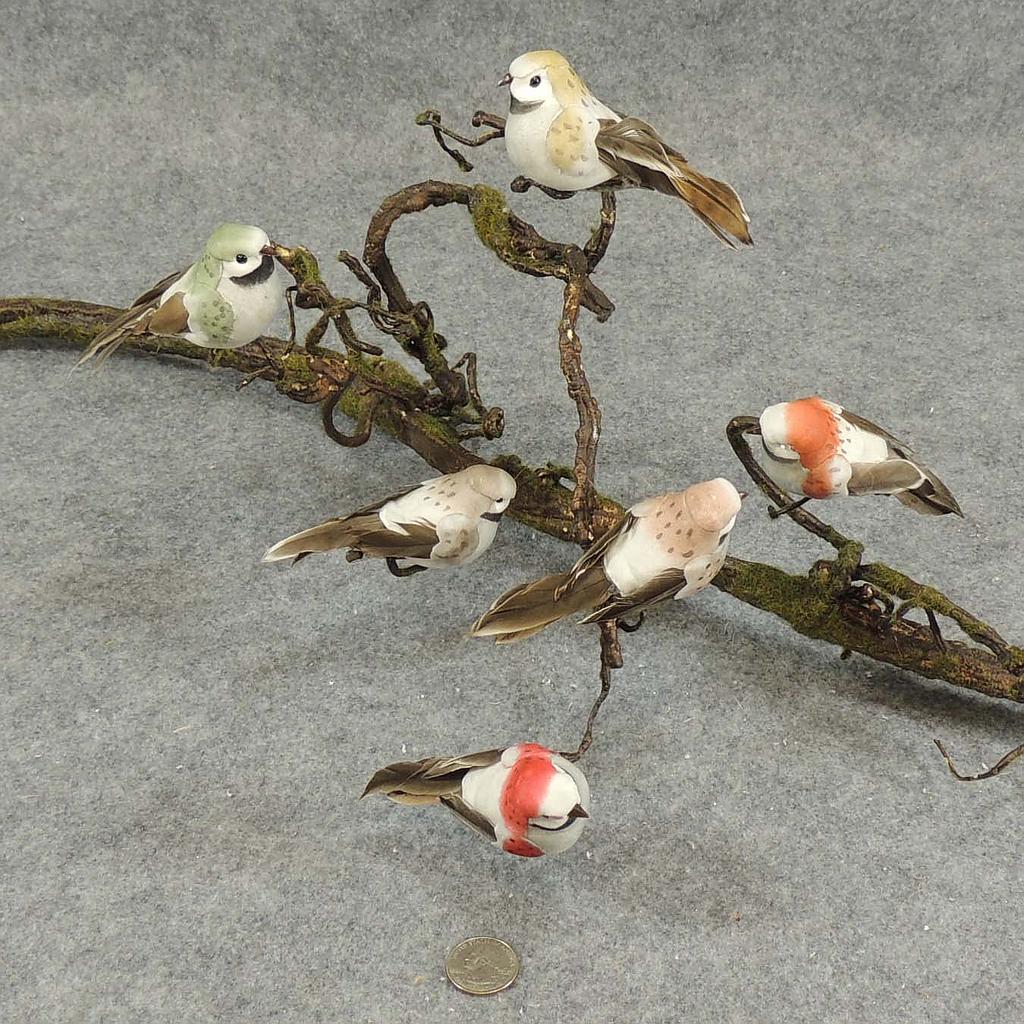 [B6701] 4" BIRD MUSHROOM/FEATHER 6-ASST W/CLIP EARTH TONE