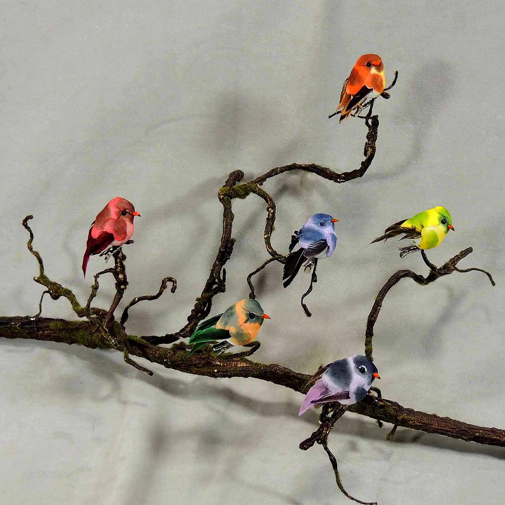 2" BIRD MUSHROM/FEATHER SITTING 6-ASST W/CLIP