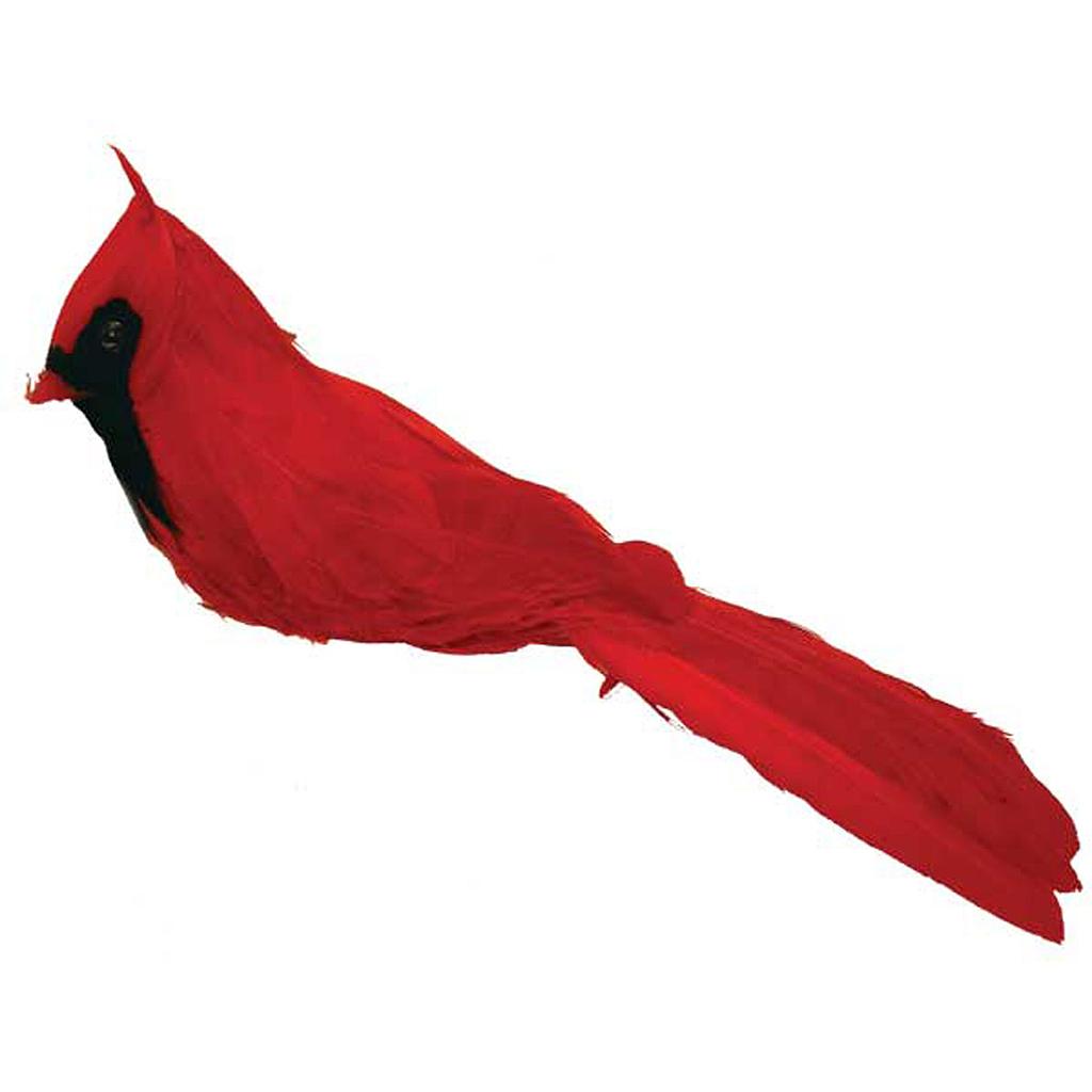 6.5&quot; FEATHER SITTING CARDINAL WITH A CLIP