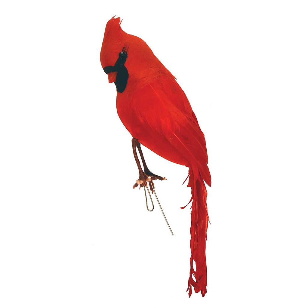 8" FLOCKED CARDINAL WITH FEATHERS AND WIRED FEET