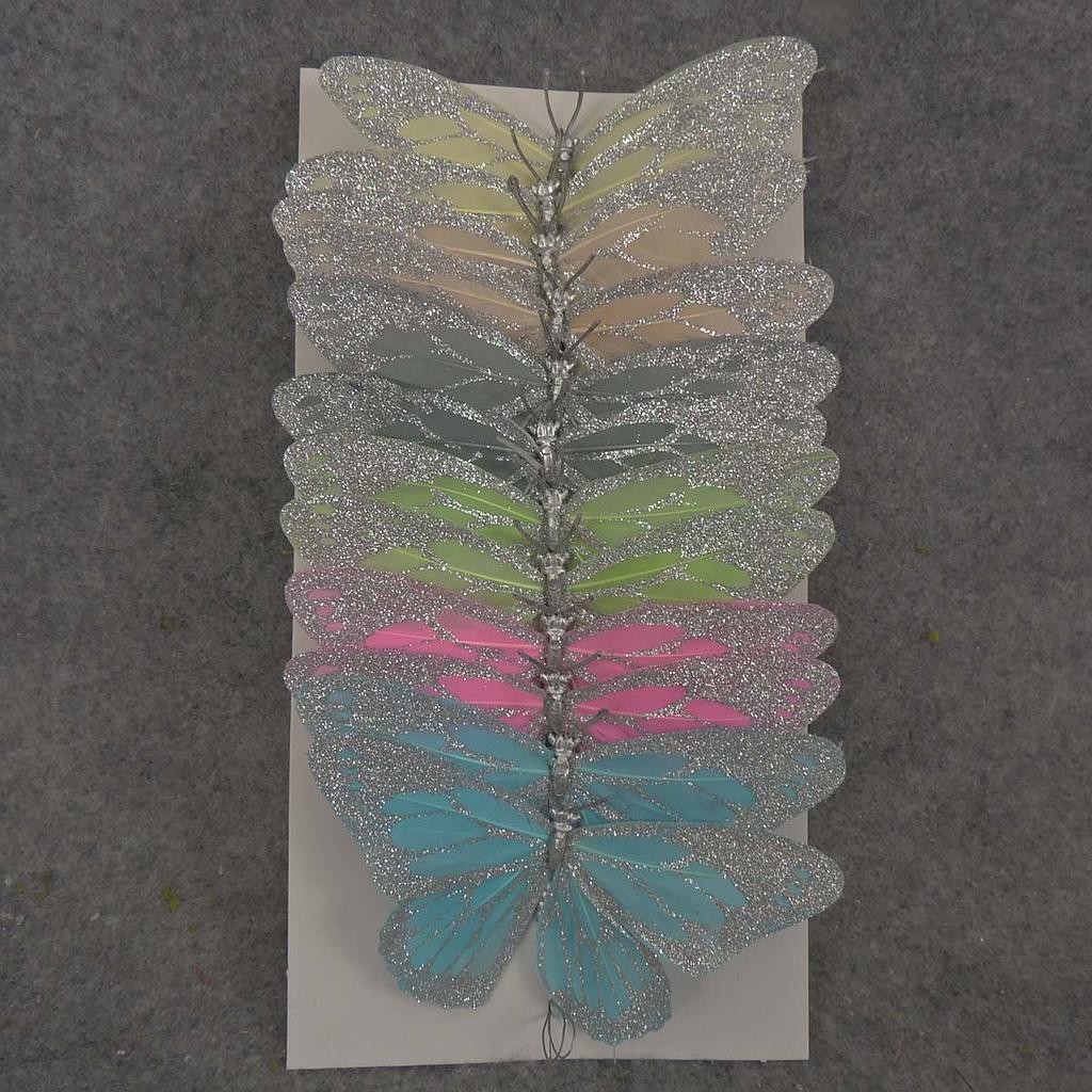 4.5" BUTTERFLY PASTEL 6 ASST W/SIL GLIT 