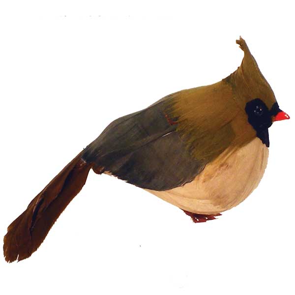 4.5" FAT SITTING FEMALE CARDINAL WITH FEATHERS