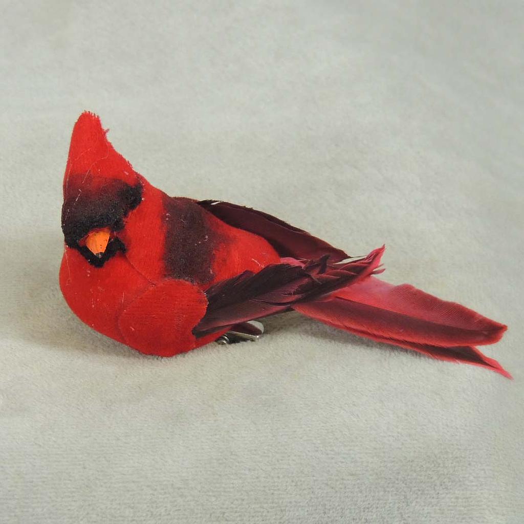 [B6607] 3.5" CARDINAL MUSHROOM/FEATHER W/CLP